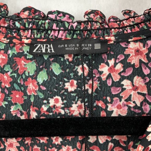 Zara Multicolor Boho Floral Allover Print Balloon Long Sleeve Maxi Dress Size Sm - Picture 3 of 13